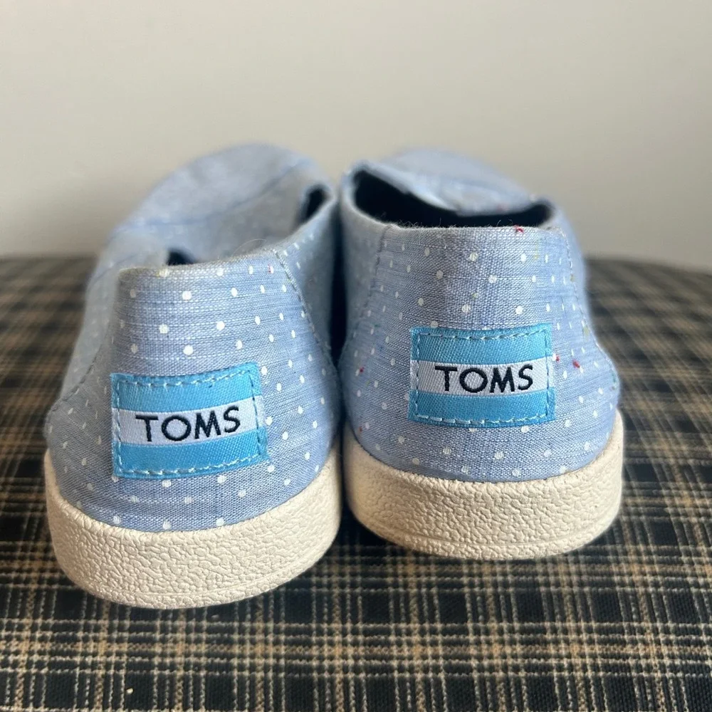 TOMS Alpargata Slip On Shoes Womens‎ 7 Blue White Polka Dot Canvas Flats EUC